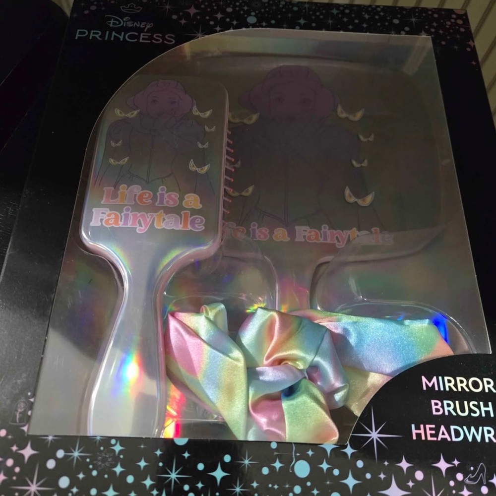 Disney Princess Iridescent Paddle Brush & Pastel Rainbow Headwrap Set